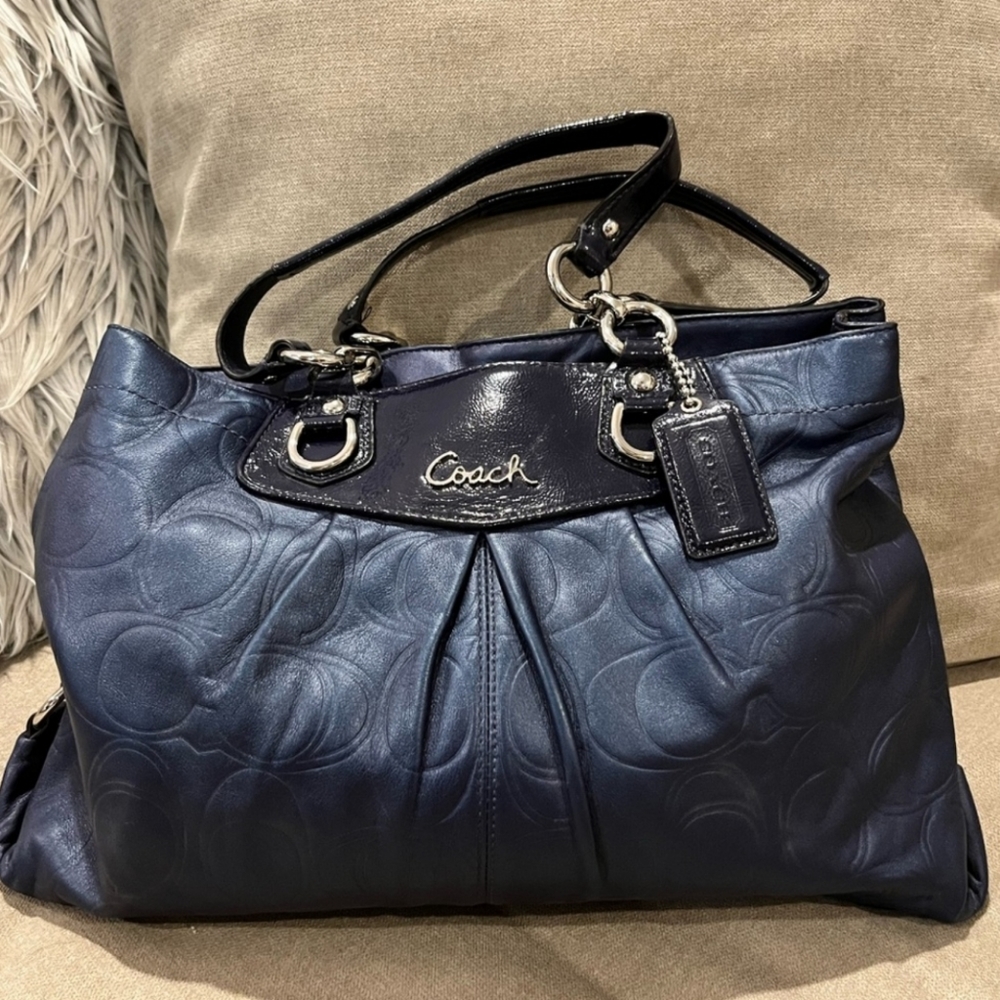 Coach Ashley Embossed Leather Carry All F19455, Blue with Silver Hardware